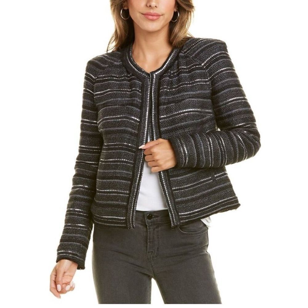 IRO Reviva Wool-Blend Jacket Blazer, Black Gray- Size 34 (US 2)
